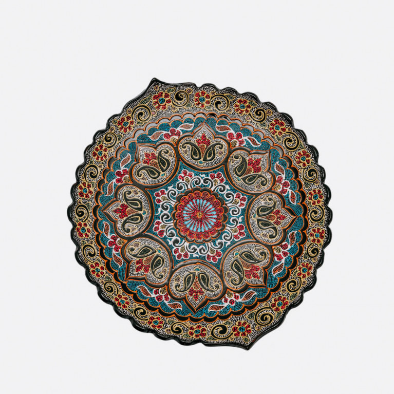 Unique handmade decorative plate from Uzbekistan, 32 cm, drip technique